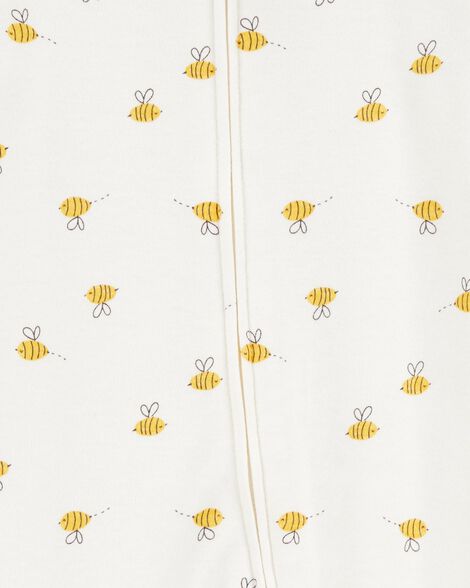  Product image 2 of Baby Bee Print 2-Way Zip Cotton Sleep & Play Pajamas - Cream
