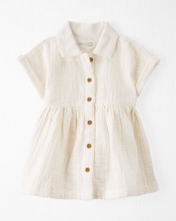 Baby Organic Cotton Button-Front Dress in Cream