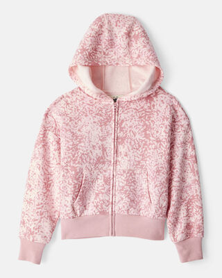 Product image 1 of Girls Floral Print DayDream Fleece Hooded Zip-Up Jacket - Pink