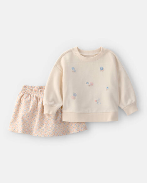 baby girl 2-piece floral french terry top & skort set - cream
