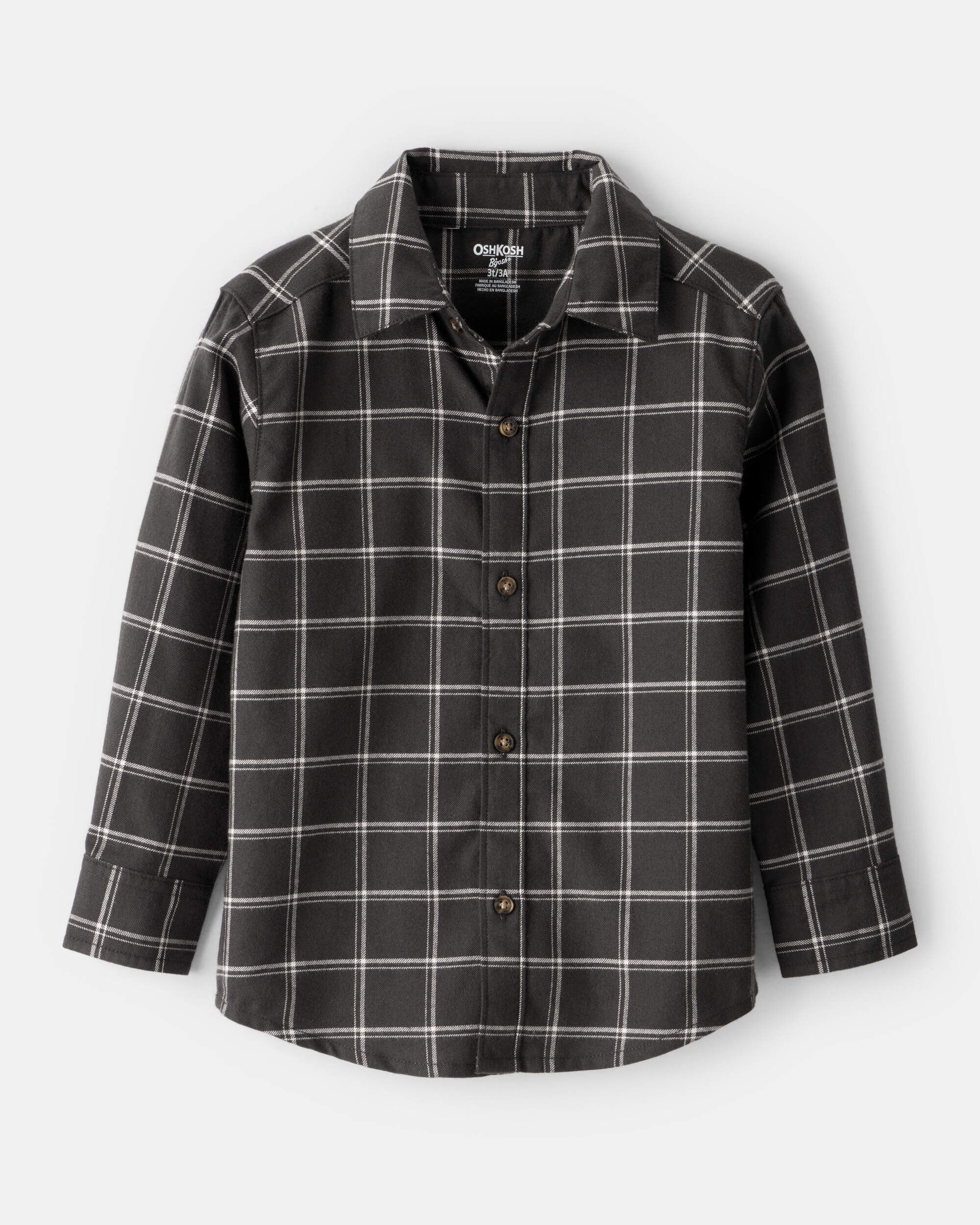 Toddler Boy Plaid Cotton Long-Sleeve Button-Down Shirt - Black