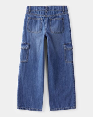Product image 2 of Kid  High Rise Cargo Denim Jeans - Blue Wash