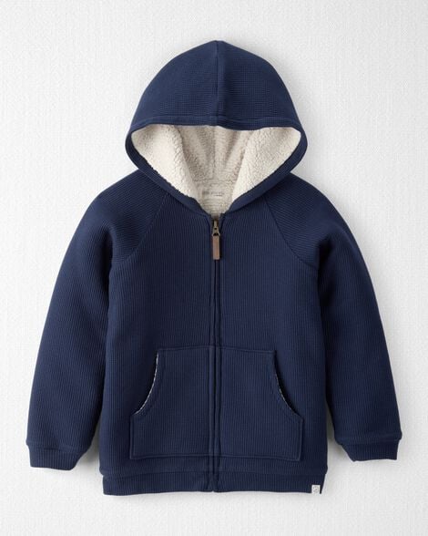 Boys Recycled Sherpa Waffle Knit Hooded Jacket