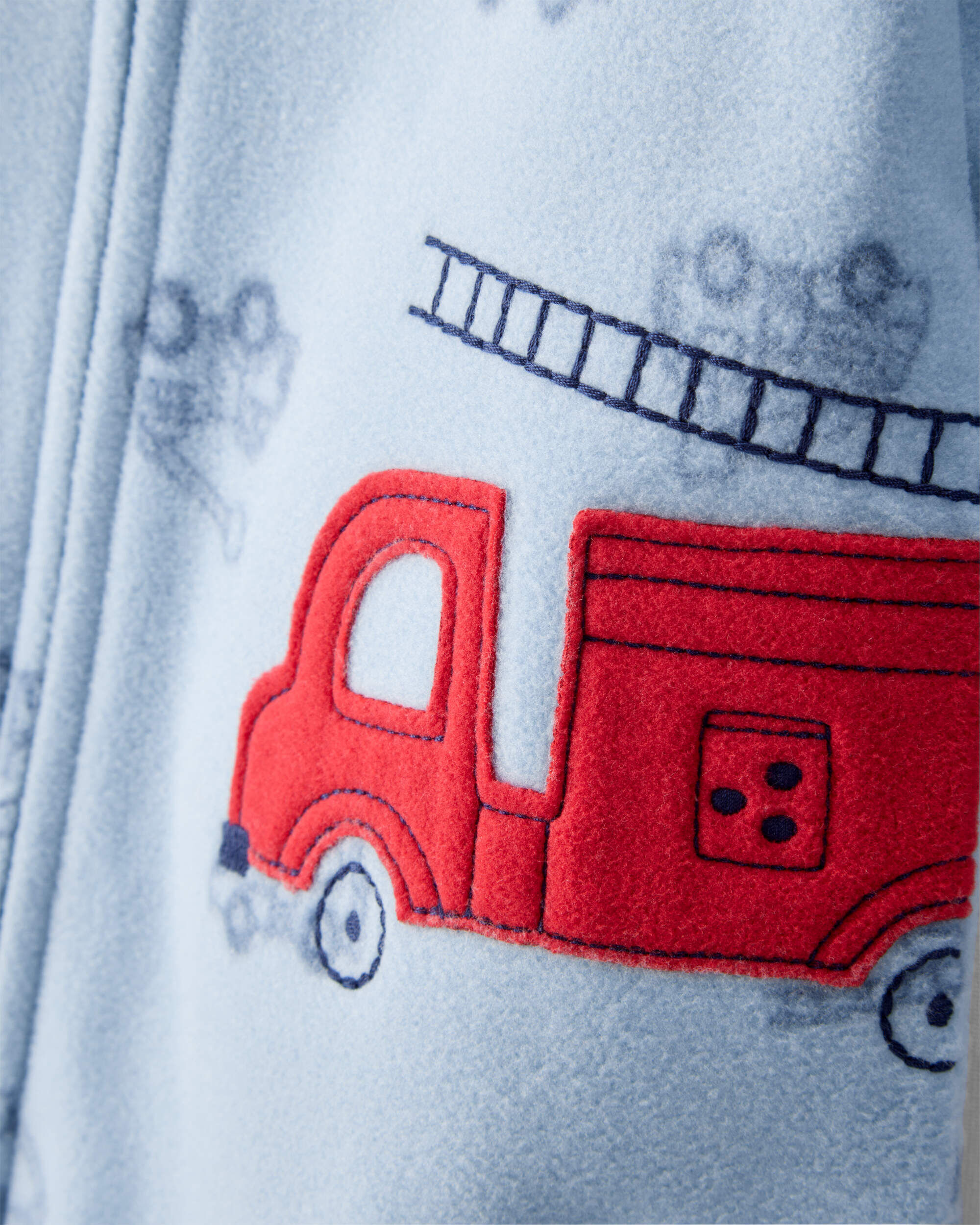 Toddler Boy Firetruck Print Loose Fit Long-Sleeve 2-Way Zip Pajamas - Blue