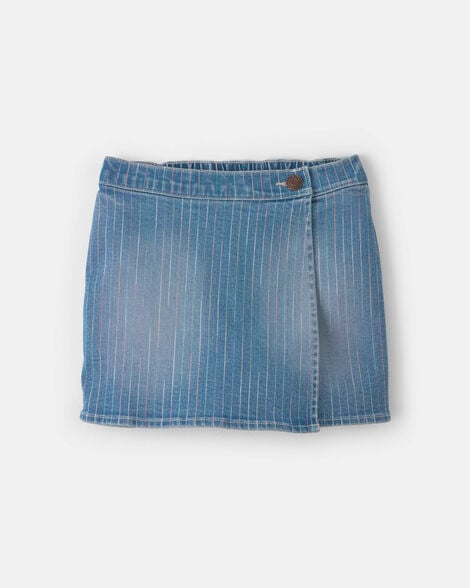Girls Rainbow Stripe Denim Wrap Skort - Medium Wash