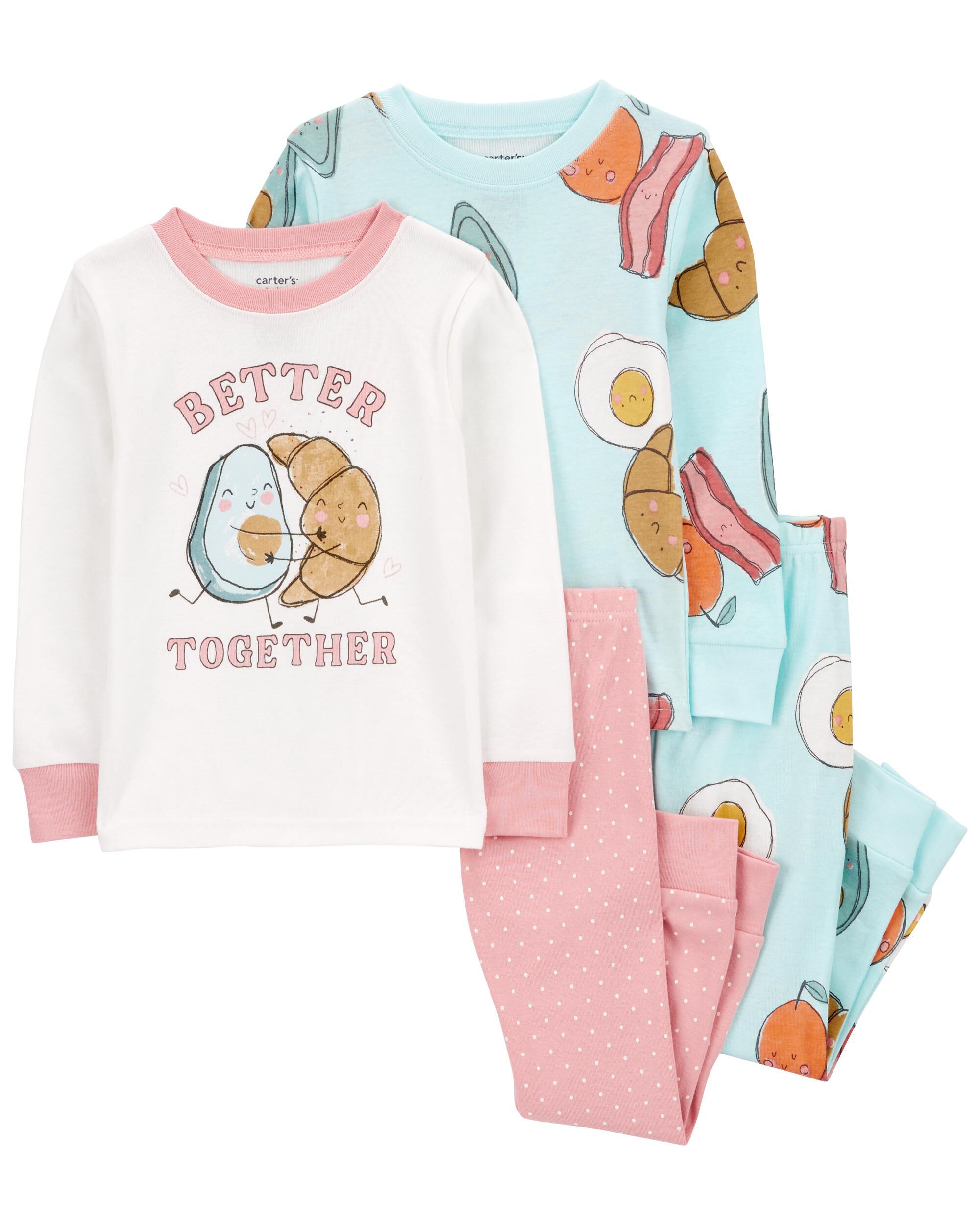 Toddler 4 Piece Breakfast Print 100 Snug Fit Cotton Pajamas