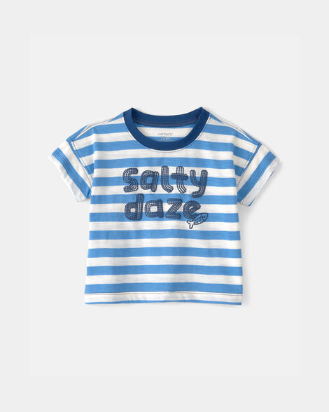 baby boy 'salty daze' striped graphic tee - blue/ivory