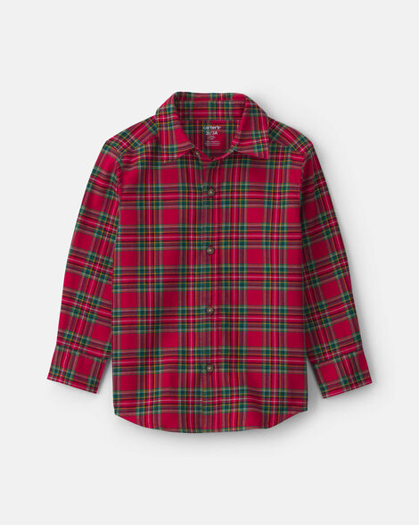 toddler boy plaid long-sleeve button-down shirt - red/green