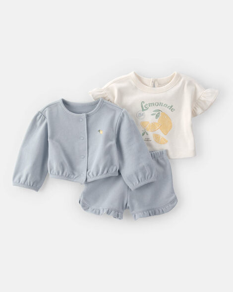 baby girl 3-piece sleeveless top & short set - blue