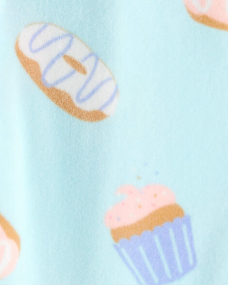 Product image 3 of Toddler Girl Donuts Print Velour Long-Sleeve Snug Fit 1-Piece Pajamas - Blue