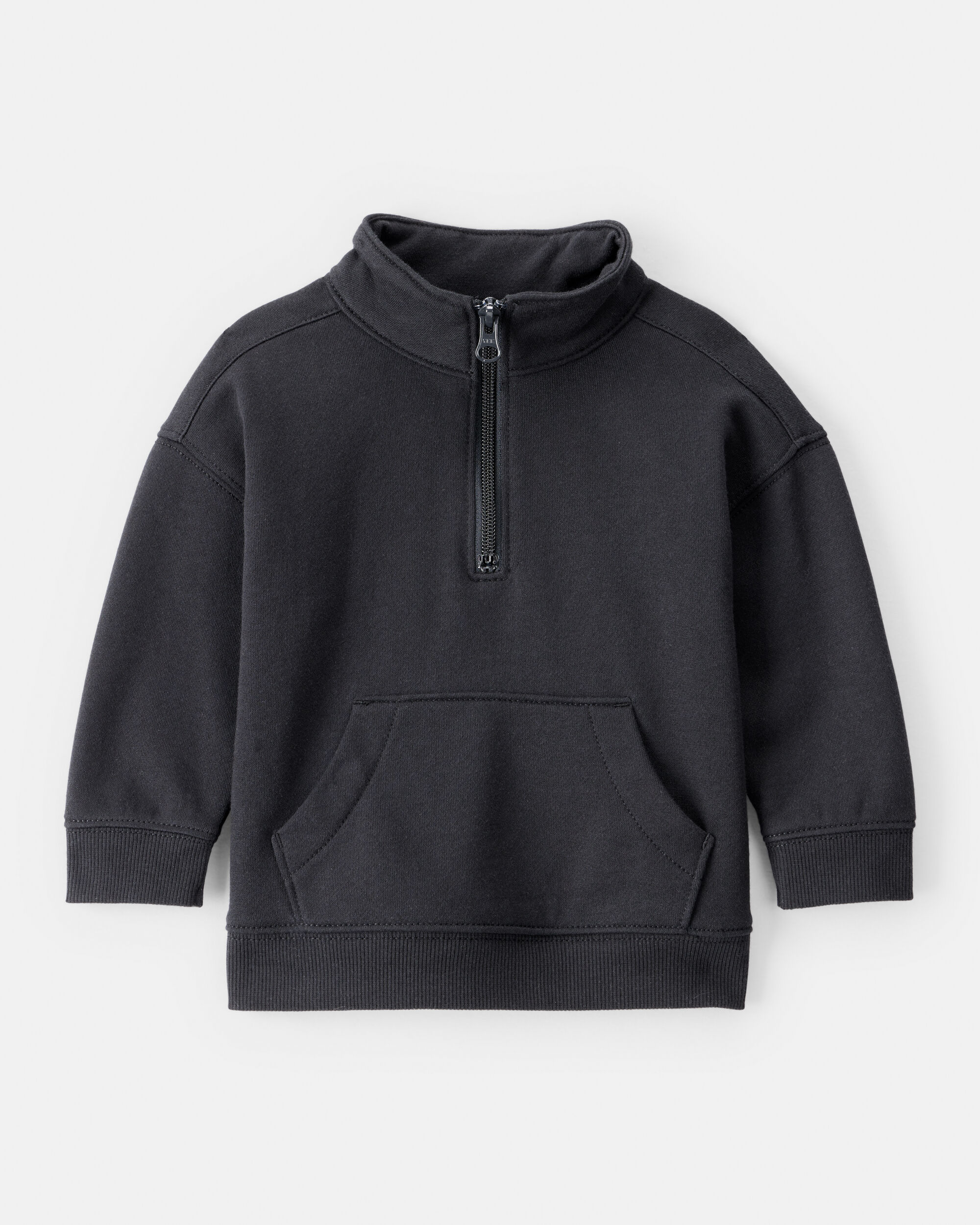 Baby Boy Solid Fleece Quarter Zip Sweatshirt - Black