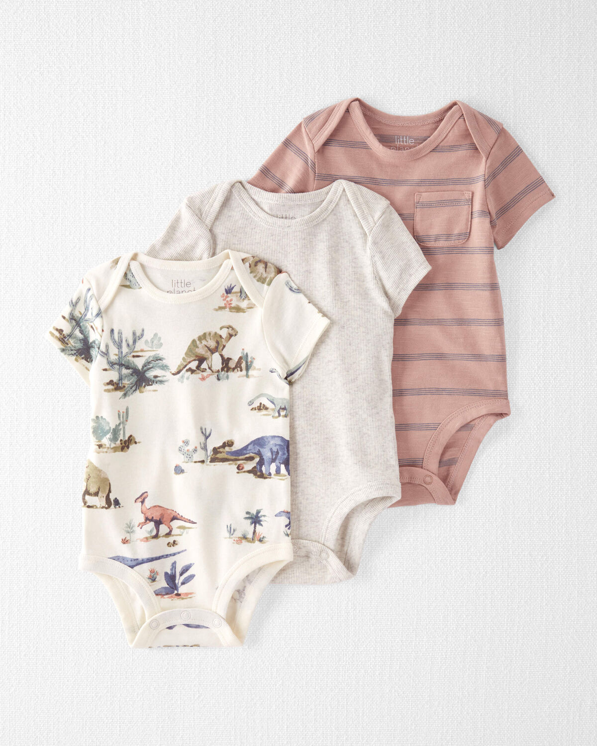 Prehistoric Print, Painterly Stripes Baby 3-Pack Organic Cotton  