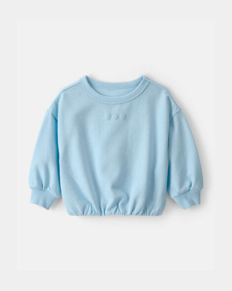 baby girl flowers french terry pullover sweatshirt - blue