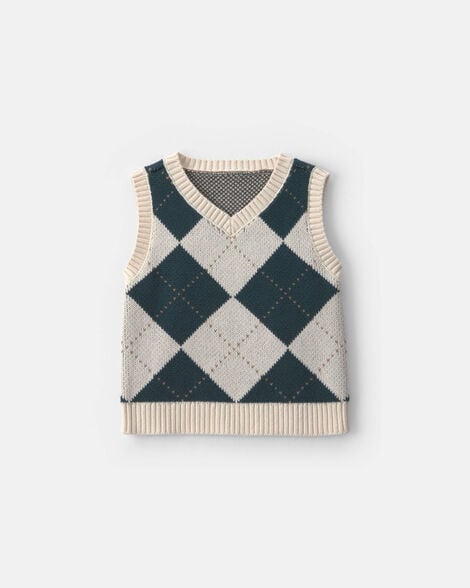 toddler boy argyle sweater vest - green/cream