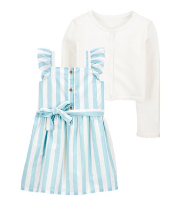 Toddler 2-Piece Striped Flutter Dress & Button-Front Cardigan Set