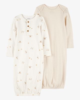 Product image 1 of Baby 2-Pack Sleeper Gowns - Ivory/Tan