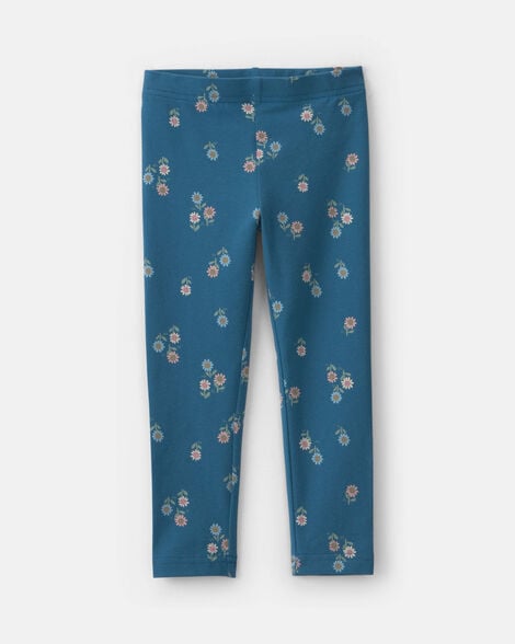 toddler girl floral pull-on stretch leggings - blue