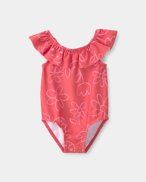 baby girl floral 1-piece swimsuit - red