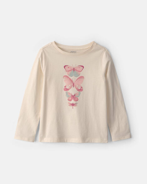 girls butterfly long-sleeve graphic tee - cream