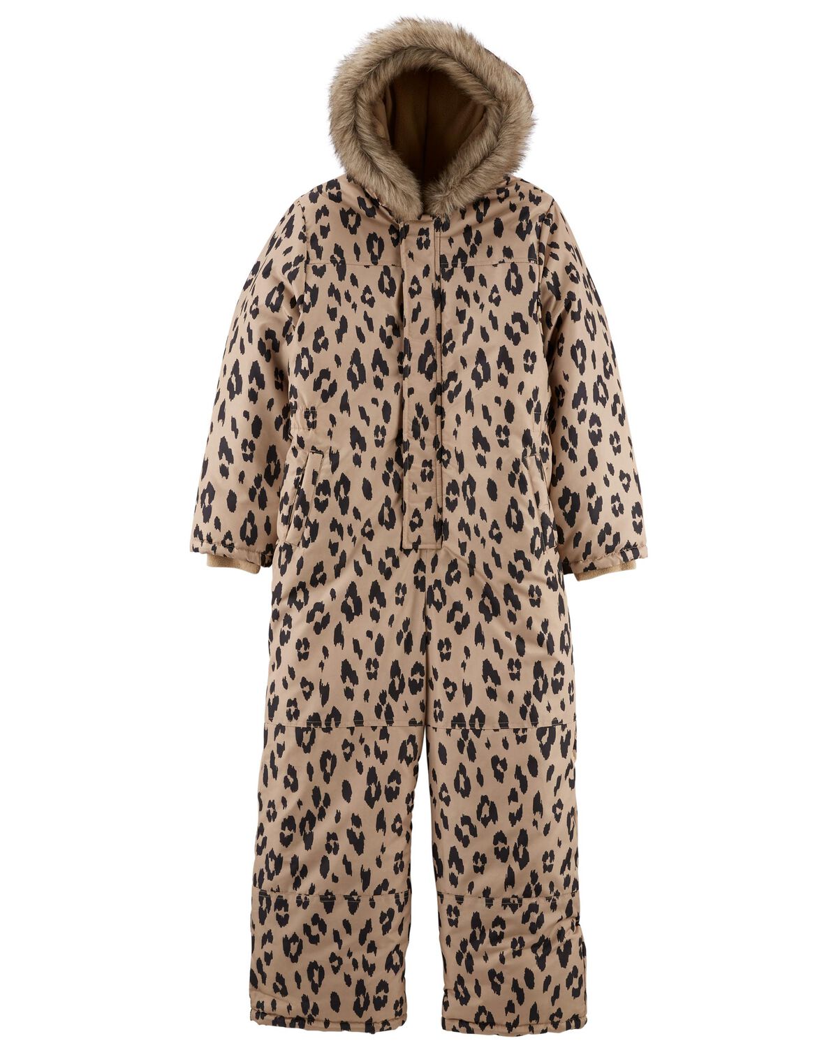 Faux Fur Leopard Print Snowsuit Baby Kid Leopard Fleece-Lined