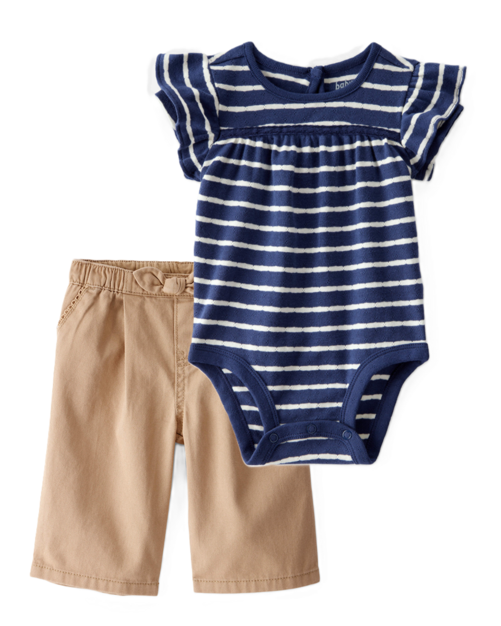 Baby Girl 2-Piece Striped Bodysuit & Twill Bow-Tie Shorts Set - Multi