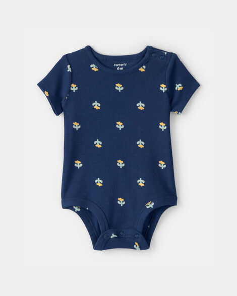 baby girl floral graphic bodysuit - blue