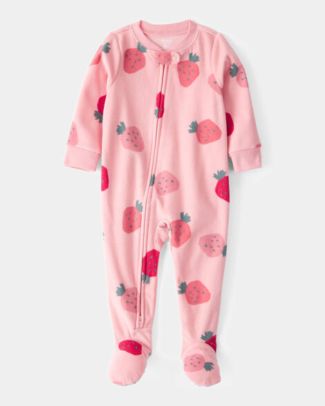 toddler girl 1-piece strawberry fleece footie pajamas - pink