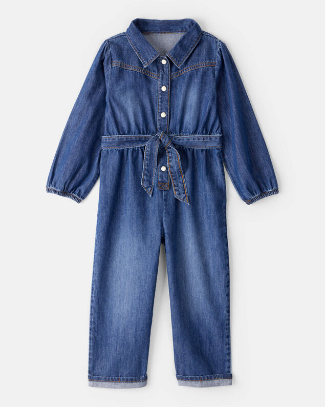 Product image 1 of Toddler Girl Denim Cotton Long-Sleeve Jumpsuit - Smokey Wash