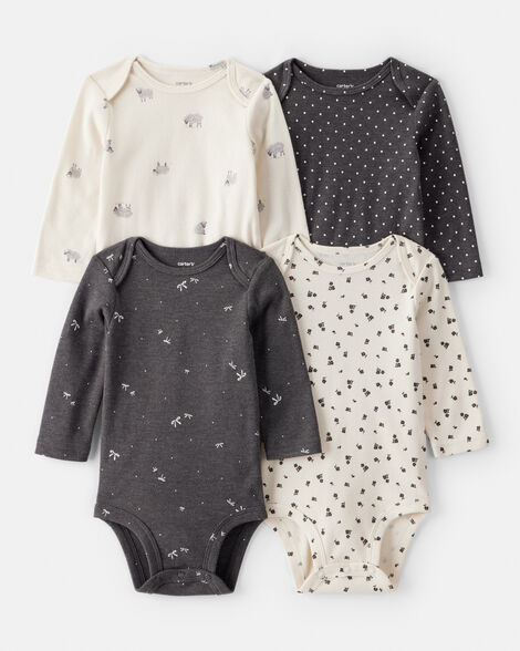 Product image 1 of Baby Girl 4-Pack Sheep Print Long-Sleeve Multipack Bodysuits - Black/White