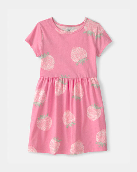 girls strawberry short-sleeve dress - pink