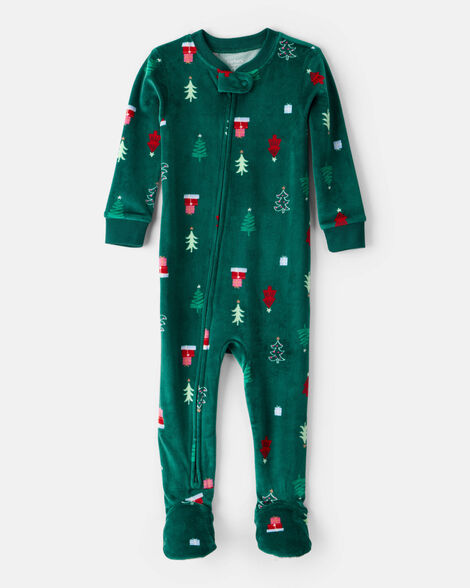 toddler green trees dreamplush long-sleeve snug fit 1-piece pajamas - green