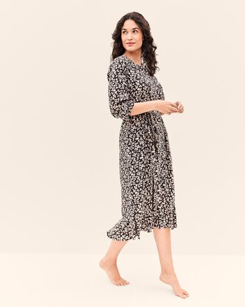 Adult Women's Maternity Woodland Floral Button-Front Relaxed Fit Dress