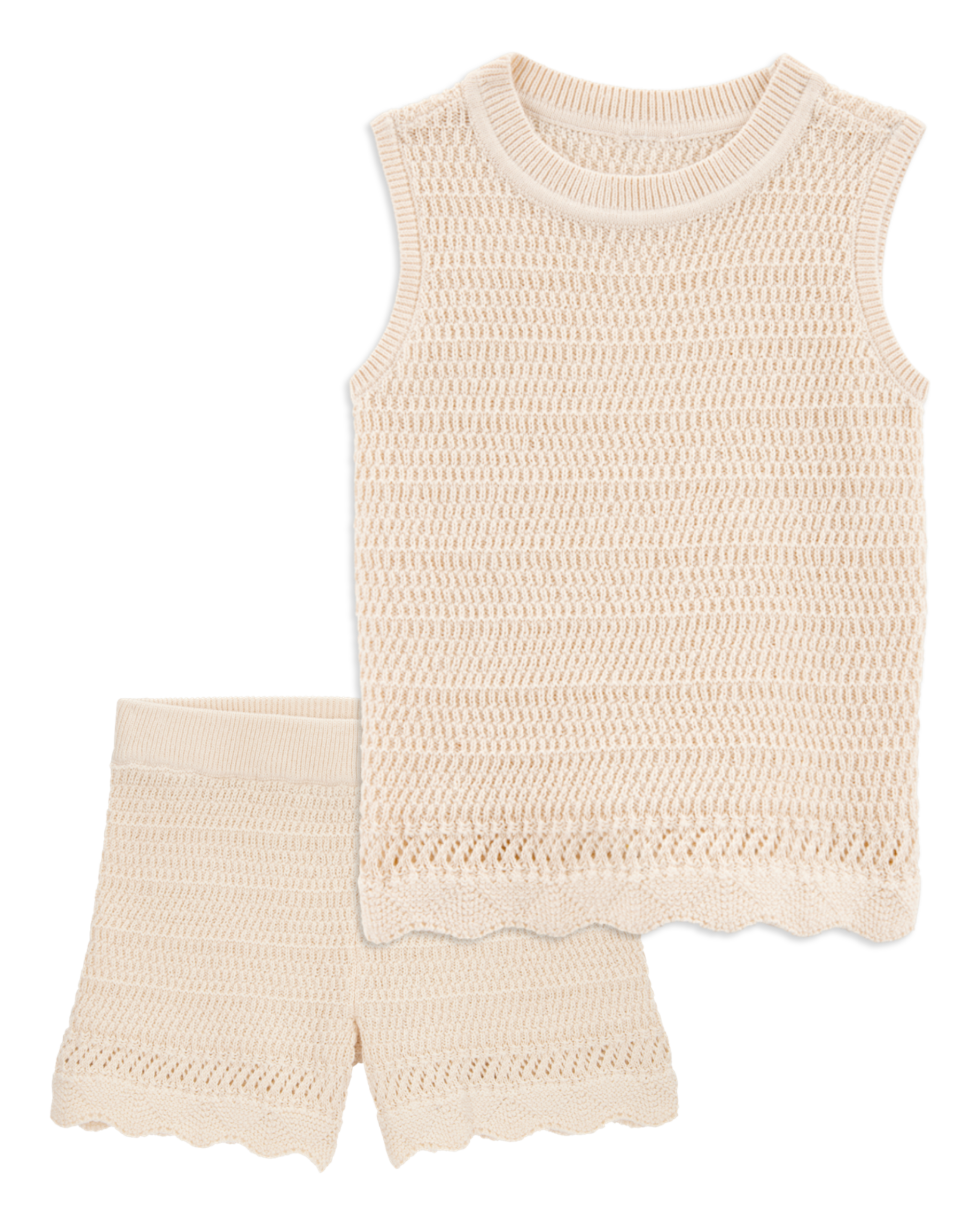 Toddler 2-Piece Crotchet Knit Tank & Shorts Set - Ivory