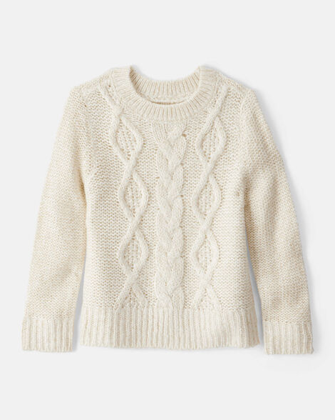 Toddler Girl Metallic Cable Knit Long-Sleeve Sweater - Ivory