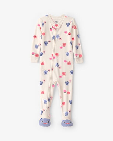toddler girl 1-piece monster dreamplush snug fit footed pajama - cream