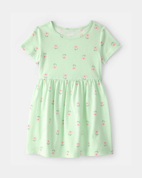 toddler girl floral short-sleeve dress - green
