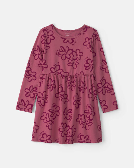 girls floral long-sleeve dress - pink