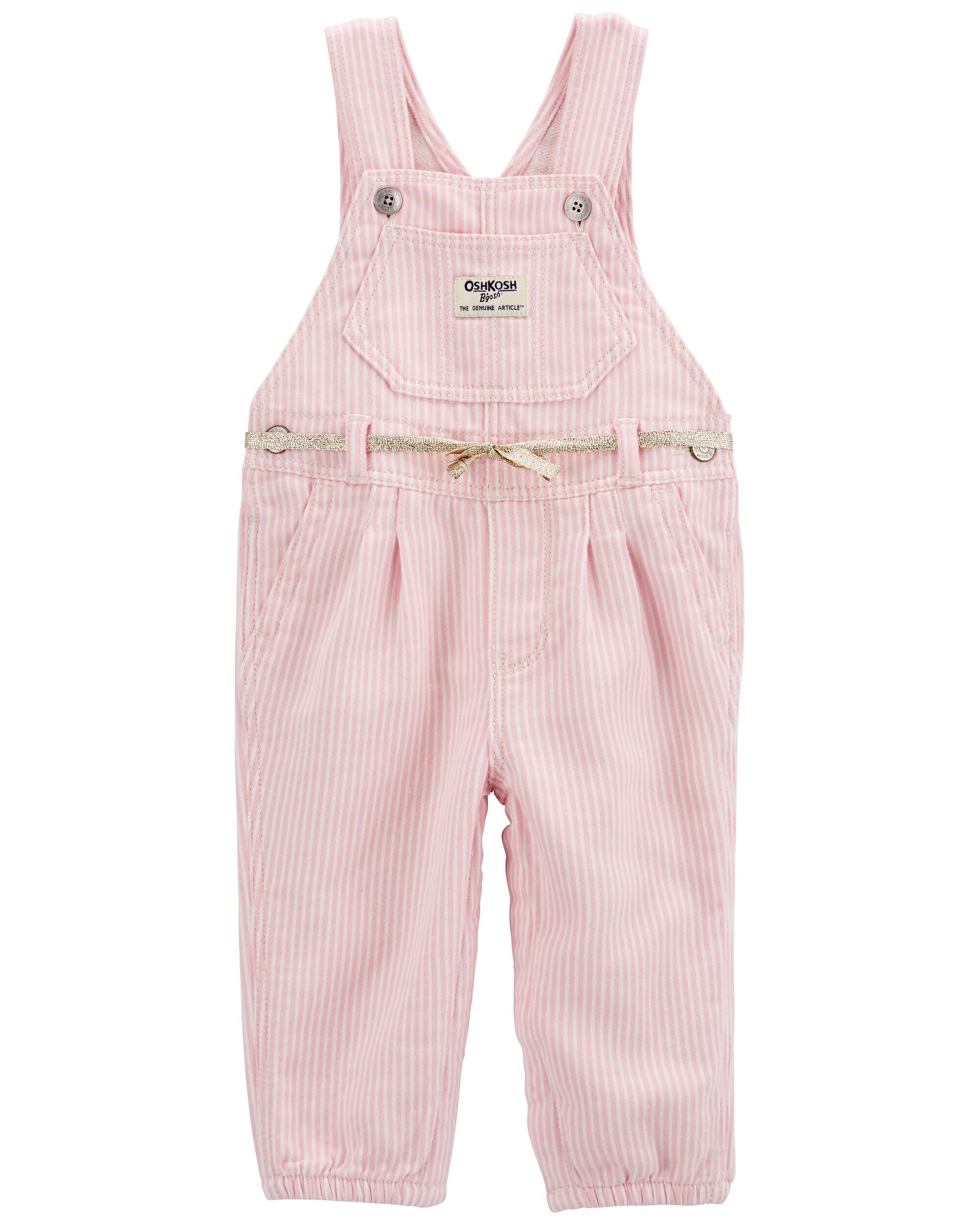 Baby Knit Denim Hickory Stripe Overalls - Pink - OshKosh