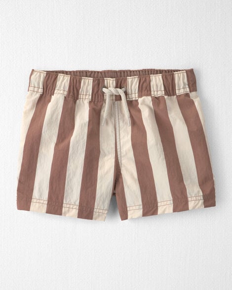 Toddler Boy Recycled Swim Trunks in Brown Stripes