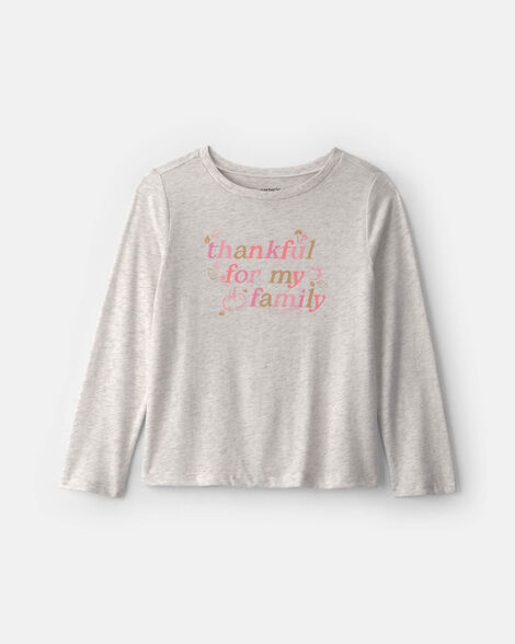 girls 'thankful' long-sleeve graphic tee - grey