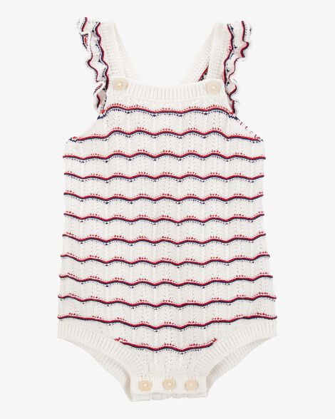  Product image 1 of Baby Striped Crotchet Knit Bubble Romper - White