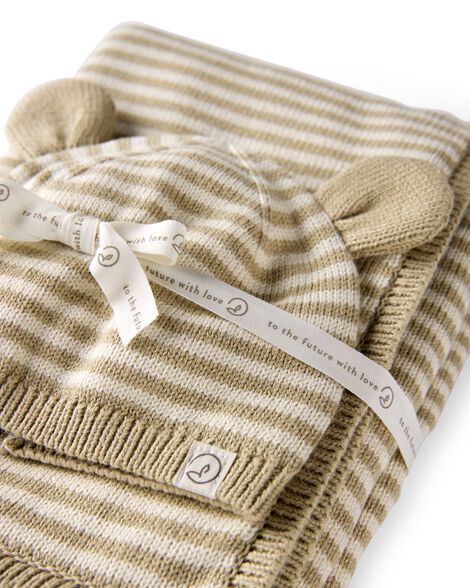  Product image 3 of Baby Organic Cotton  Sweater Knit Blanket and Cap Gift Set