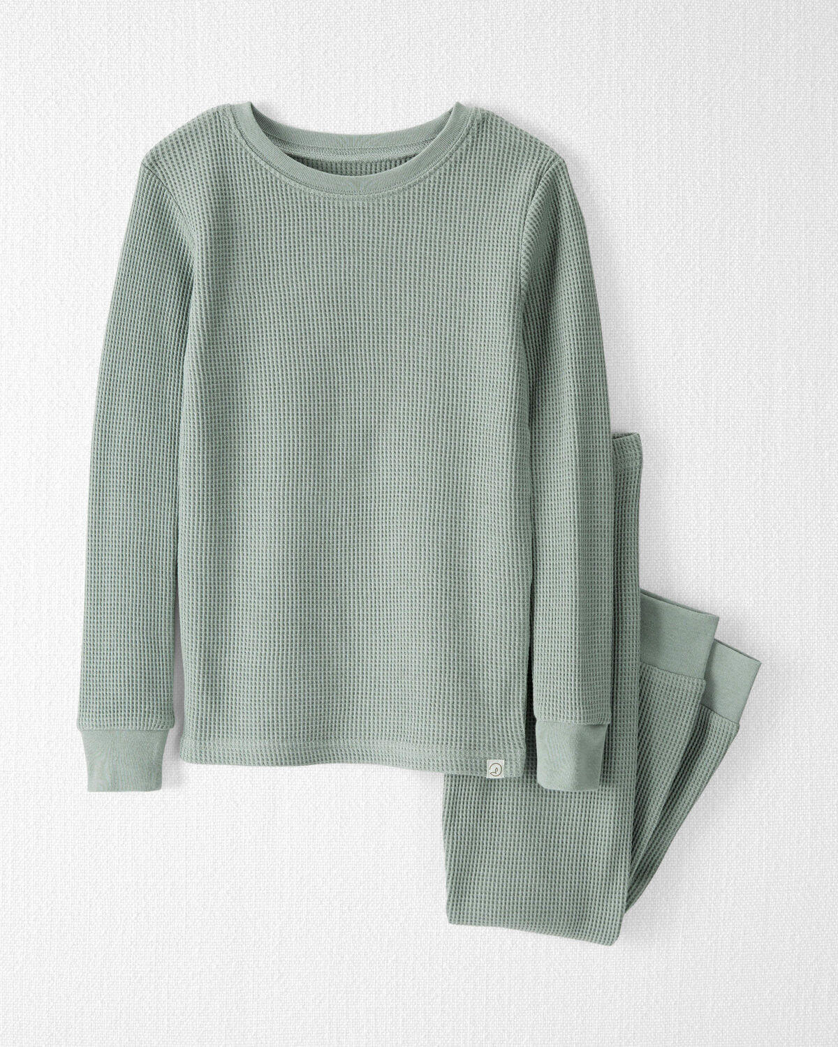 Sage Green Waffle Knit Infant Lounge Set Pants & Top Knot Hat main image 1