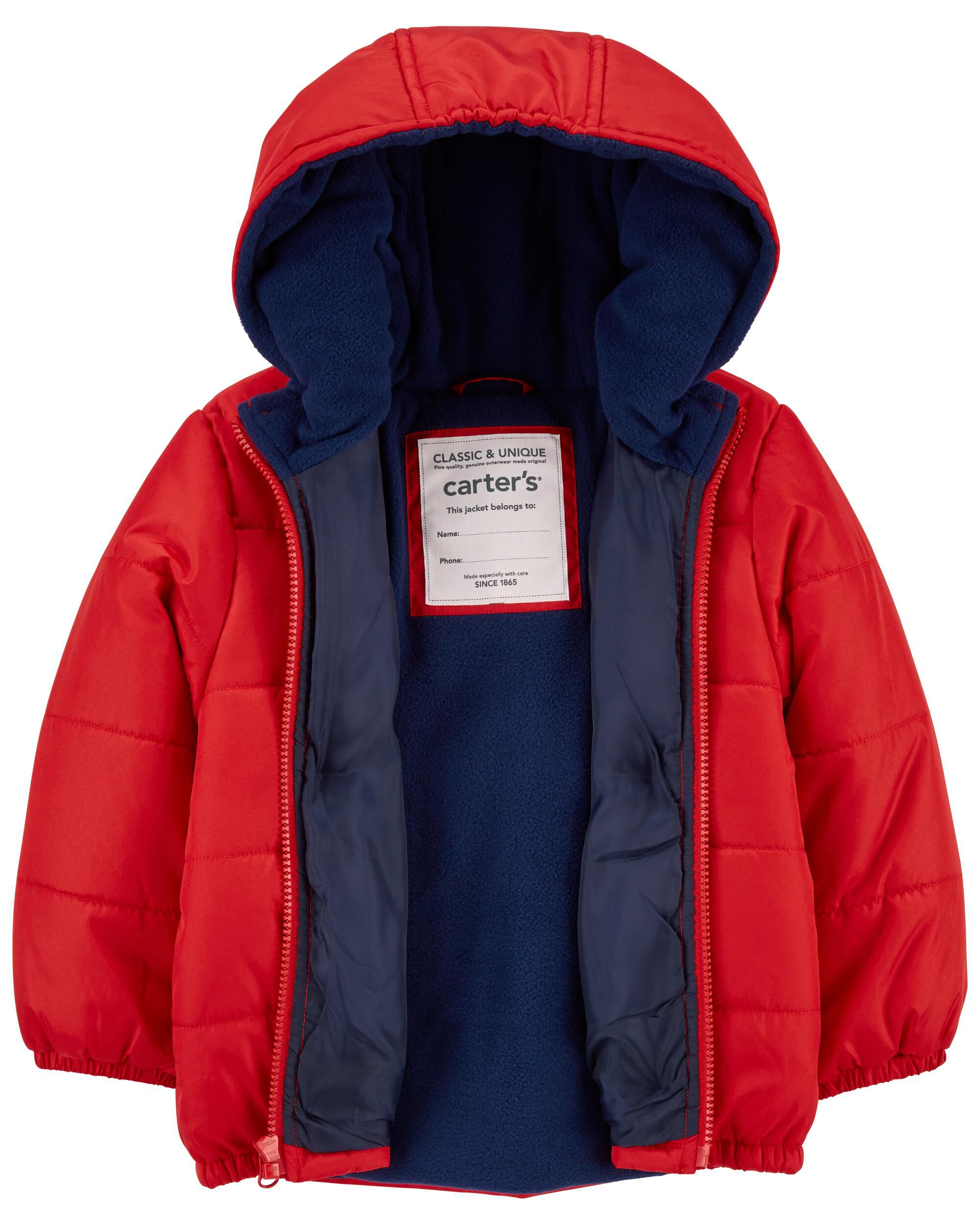 Carter's Hooded Puffer Coat With Attached Hood ~ Pick Your Size & Color ~ NWT 