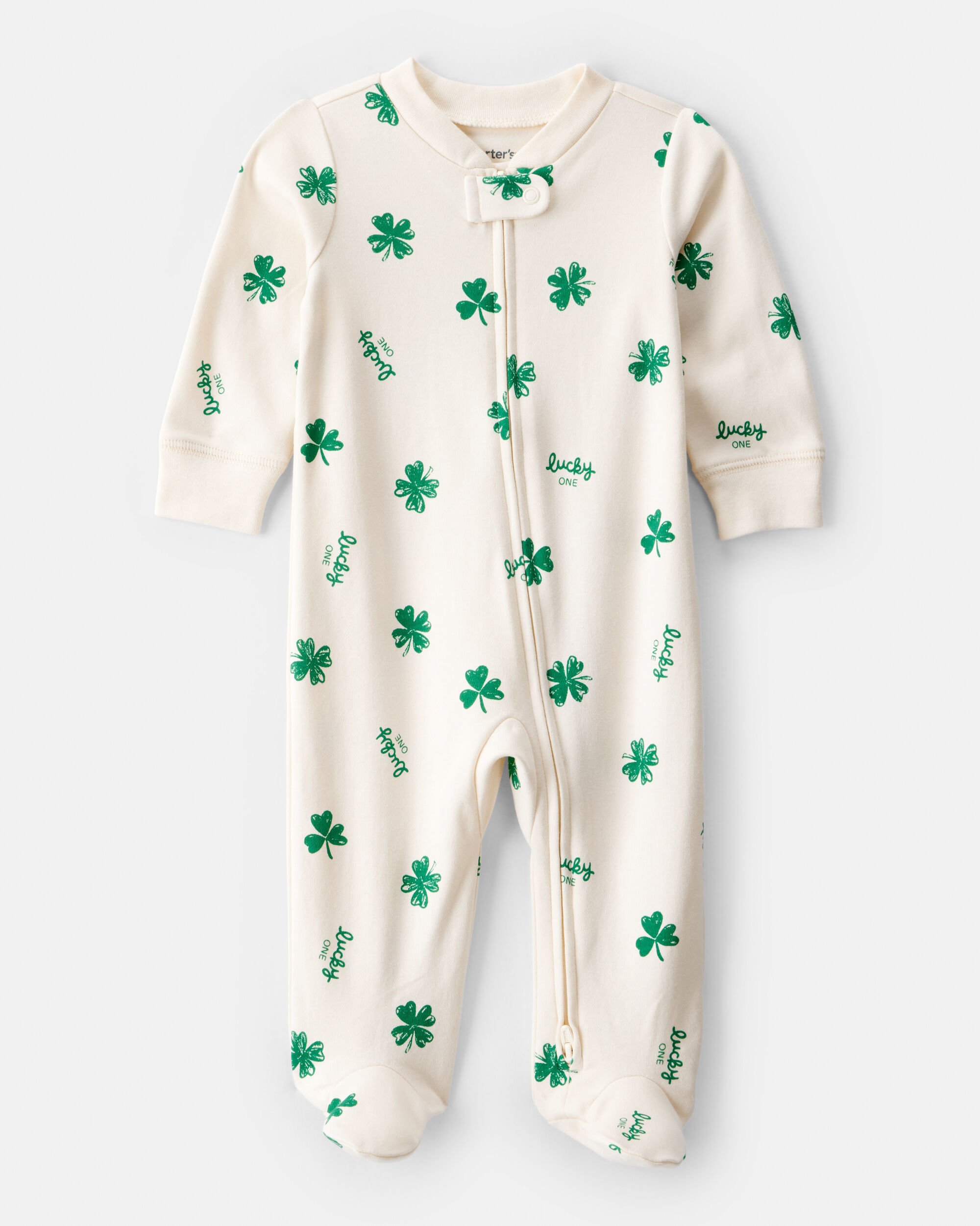 Baby St. Patrick's Day 100% Cotton Snug Fit 2-Way Zip Sleep & Play Pajamas - Ivory