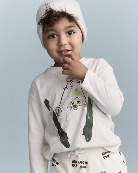 Toddler Skiing Squish Long-Sleeve Relaxed Graphic Tee - Cream