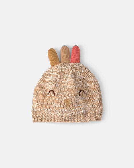 baby thanksgiving turkey knit hat - cream