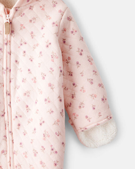 Product image 2 of Baby Girl Floral Long-Sleeve Hooded Jumpsuit - Pink