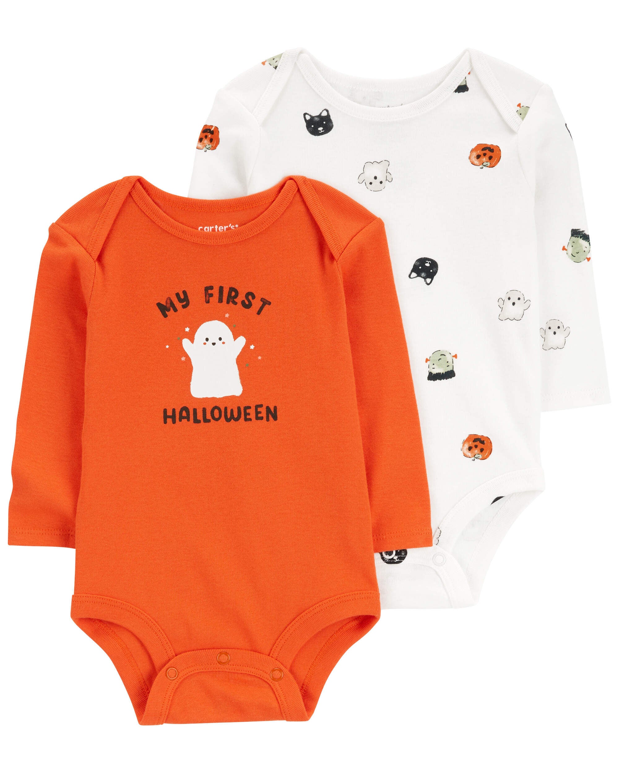 Carter s Baby 2 Pack Halloween Long Sleeve Bodysuits NB Orange White
