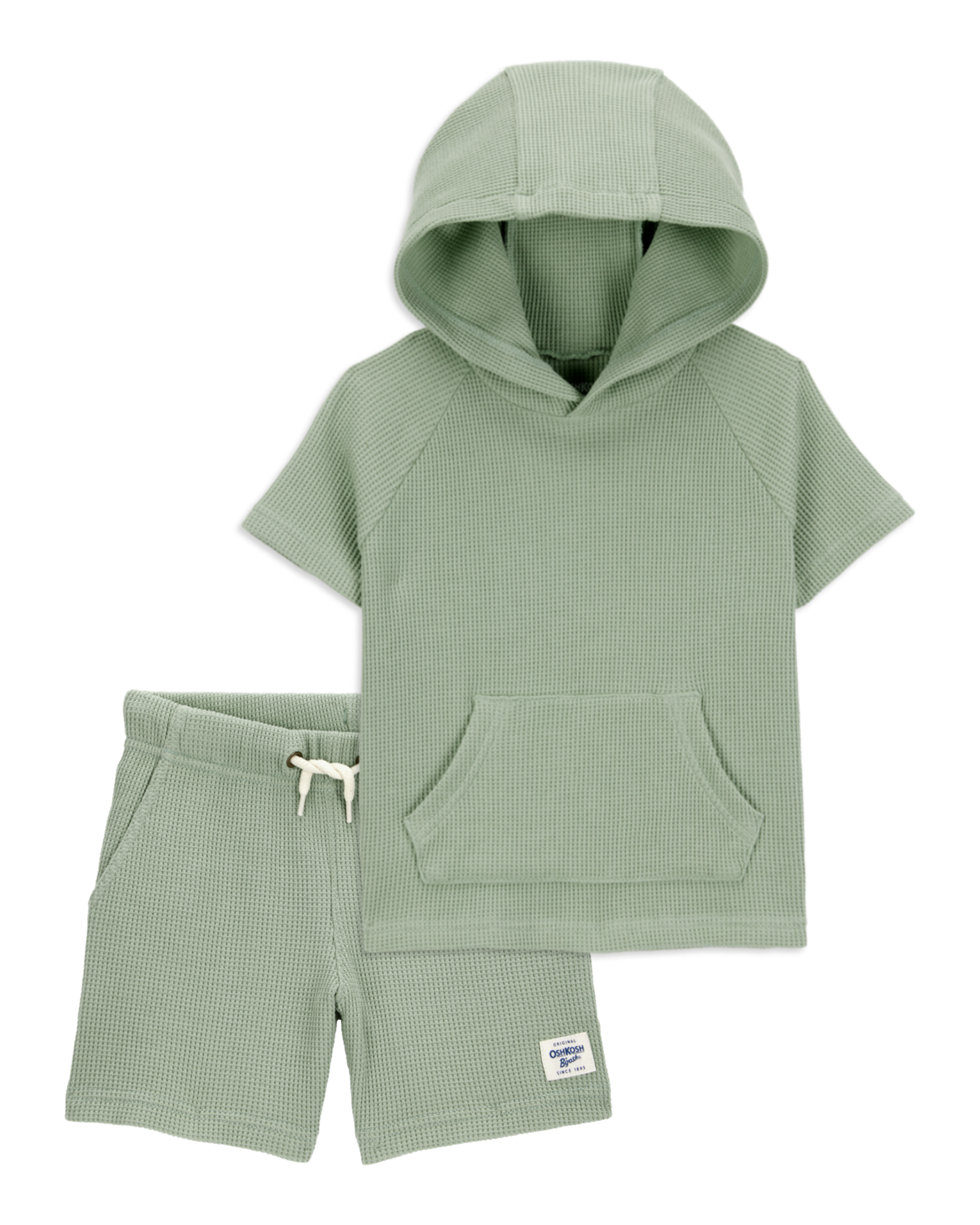 Baby 2-Piece Waffle Knit Hooded Pullover & Drawsting Shorts Set